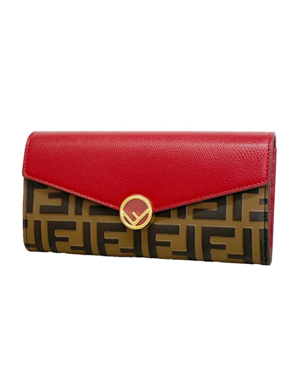Fendi Wallet Leather Red Brown Gold